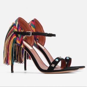 Valentino Rockstud Embroidered Fringed Heels